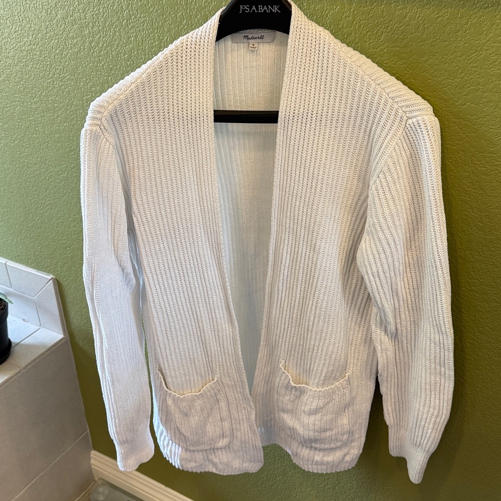 Madewell Nolan White Ribbed Open Front Cardigan